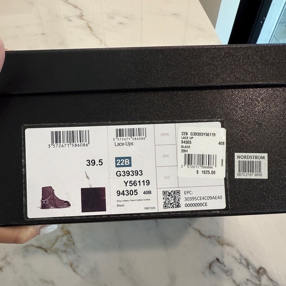 Chanel 39.5 black shiny/patent calfskin quilt combat boot with gold charm chain. - Picture 2 of 7